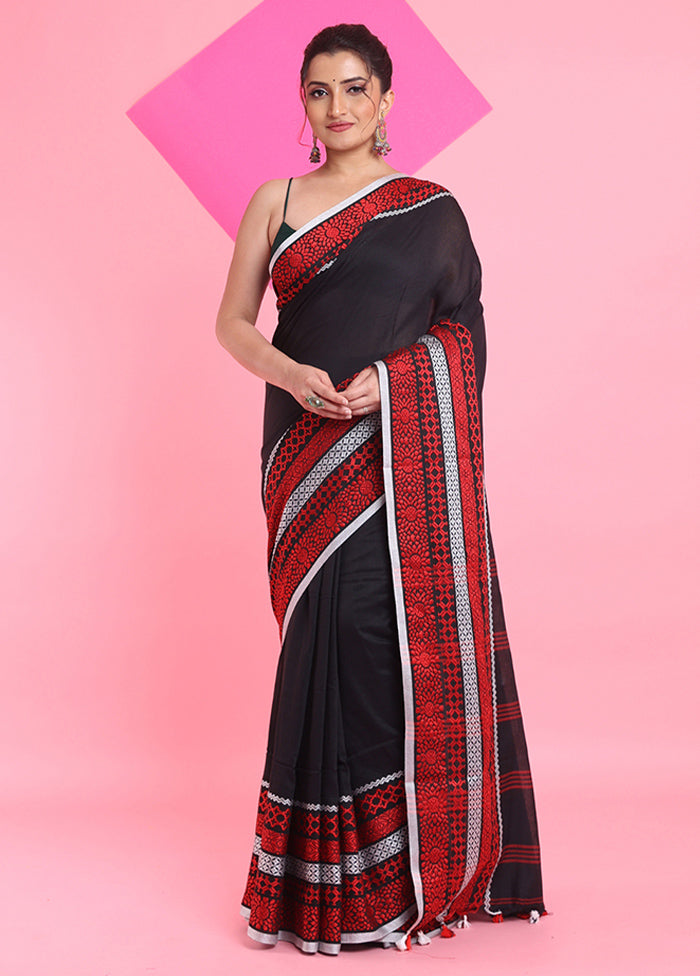 Black Cotton Saree With Blouse Piece With Paypal Low Pice