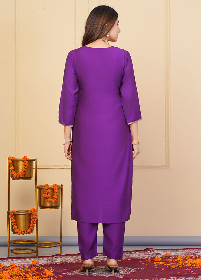 3 Pc Purple Readymade Viscose Suit Set Outlet Shop