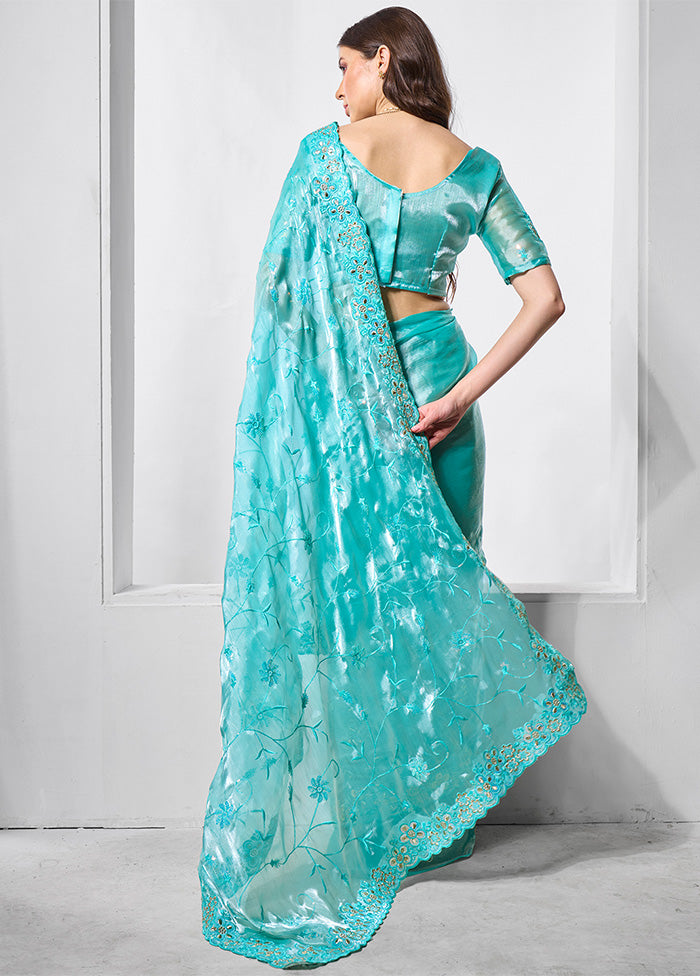 Blue Spun Silk Saree With Blouse Piece Official Sale Online