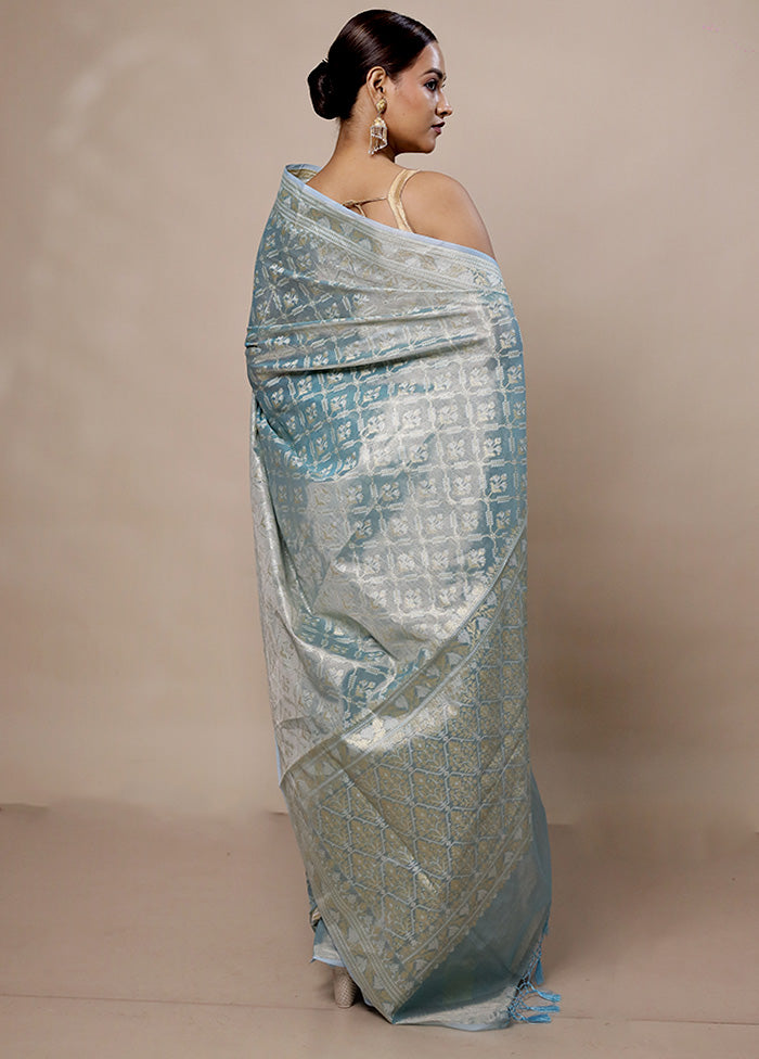 Blue Tissue Silk Saree With Blouse Piece Free Shipping Best