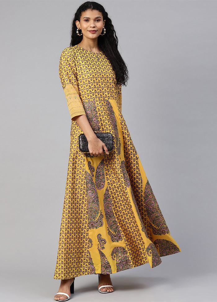 Mustard Readymade Silk Indian Dress Discount Store