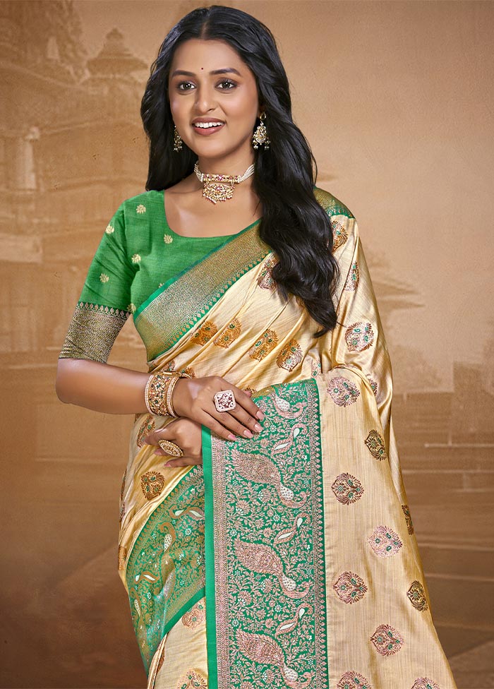 Beige Dupion Silk Saree With Blouse Piece 2025 Cheap Online