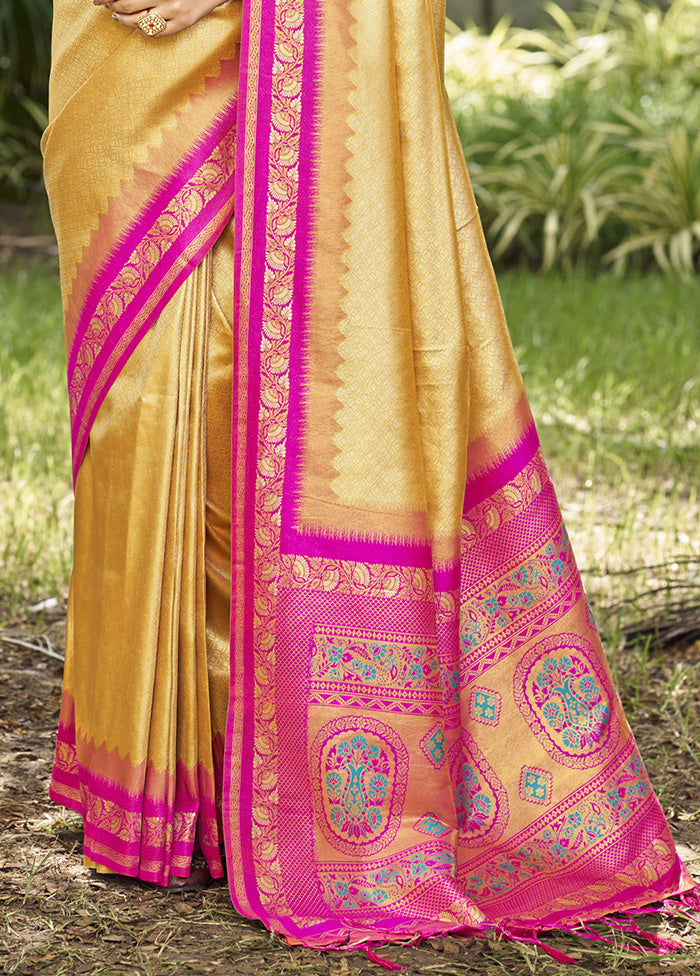 Yellow Spun Silk Saree With Blouse Piece The Cheapest Cheap Online