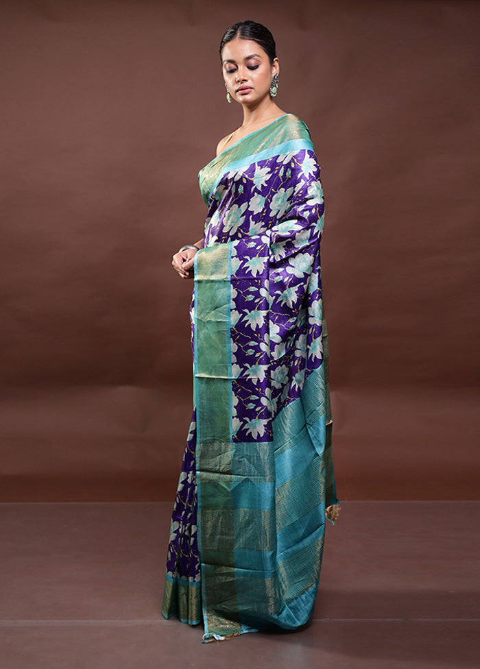 Blue Tussar Silk Saree With Blouse Piece 2025 Unisex Cheap Pice