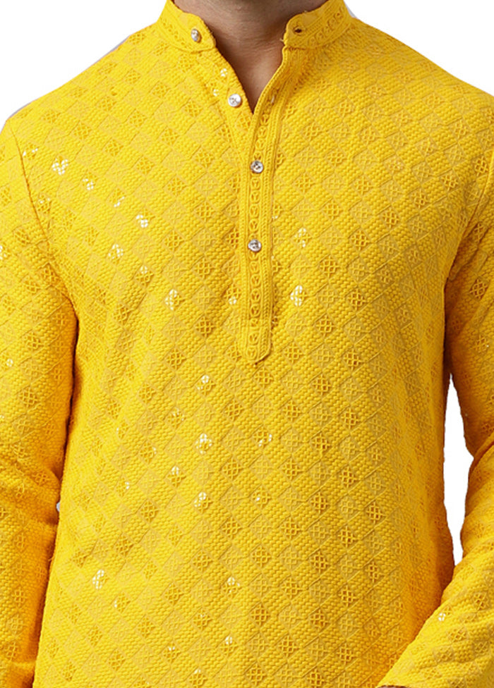 Lemon Silk Embroidered Kurta Fashionable