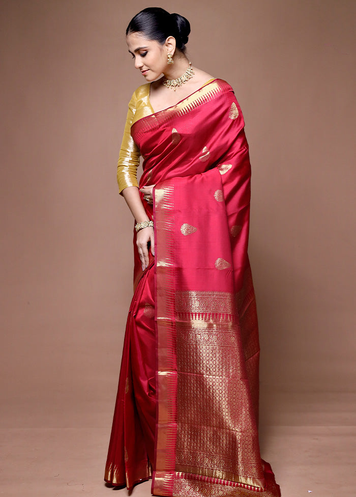 Red Handloom Kanchipuram Pure Silk Saree With Blouse Piece Clearance Purchase