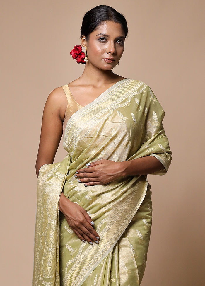 Green Tissue Silk Saree With Blouse Piece Cheap Sale Countdown Package