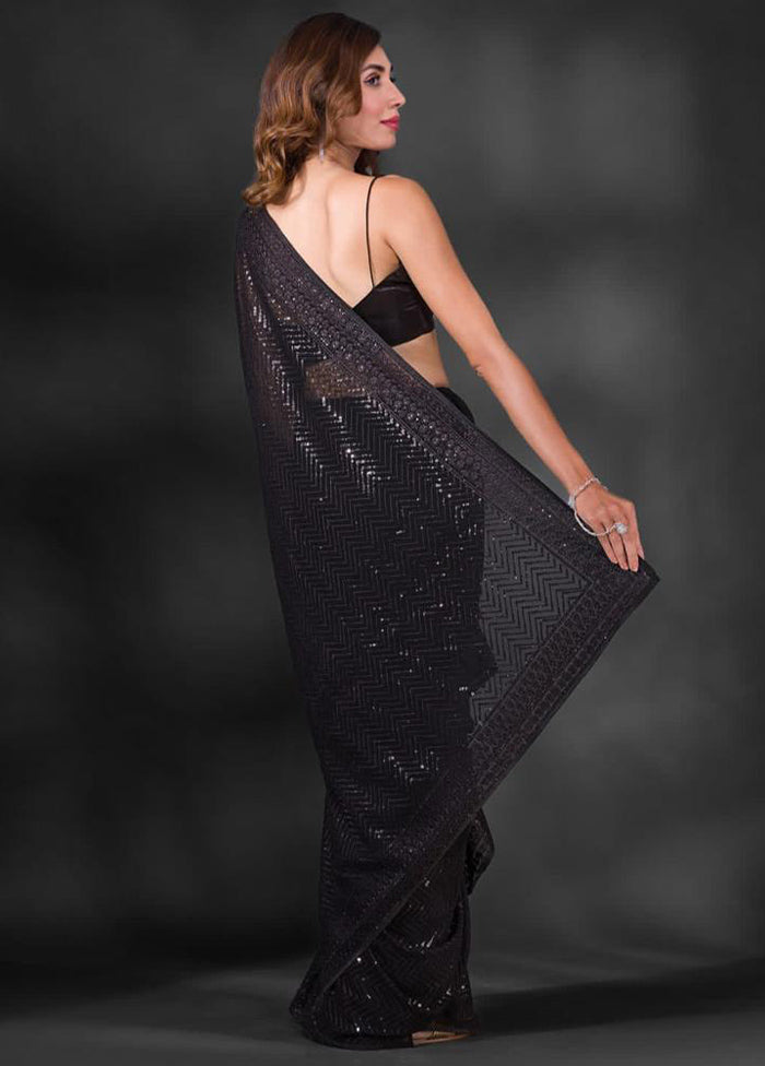 Black Georgette Saree With Blouse Piece Affordable Cheap Online