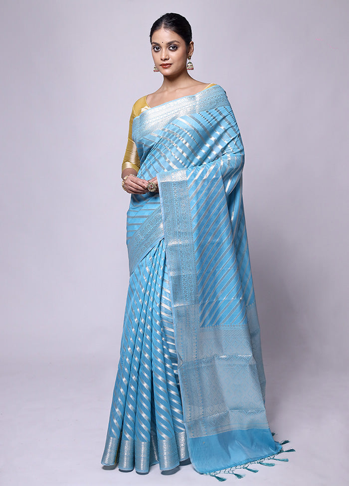 Blue Kora Silk Saree With Blouse Piece Original For Sale