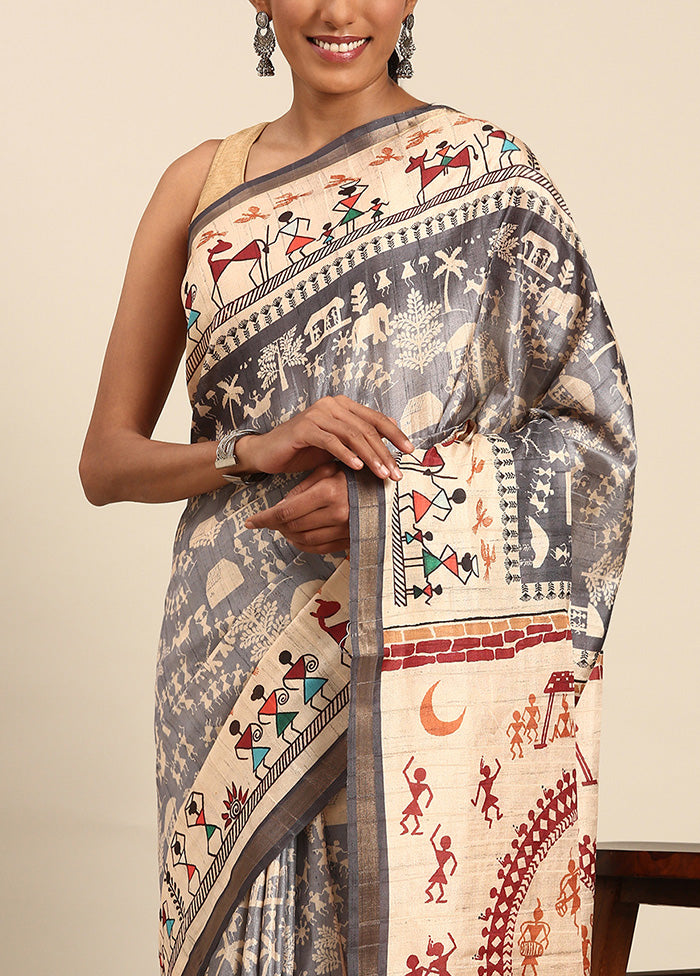 Grey Cotton Saree With Blouse Piece Visit Online