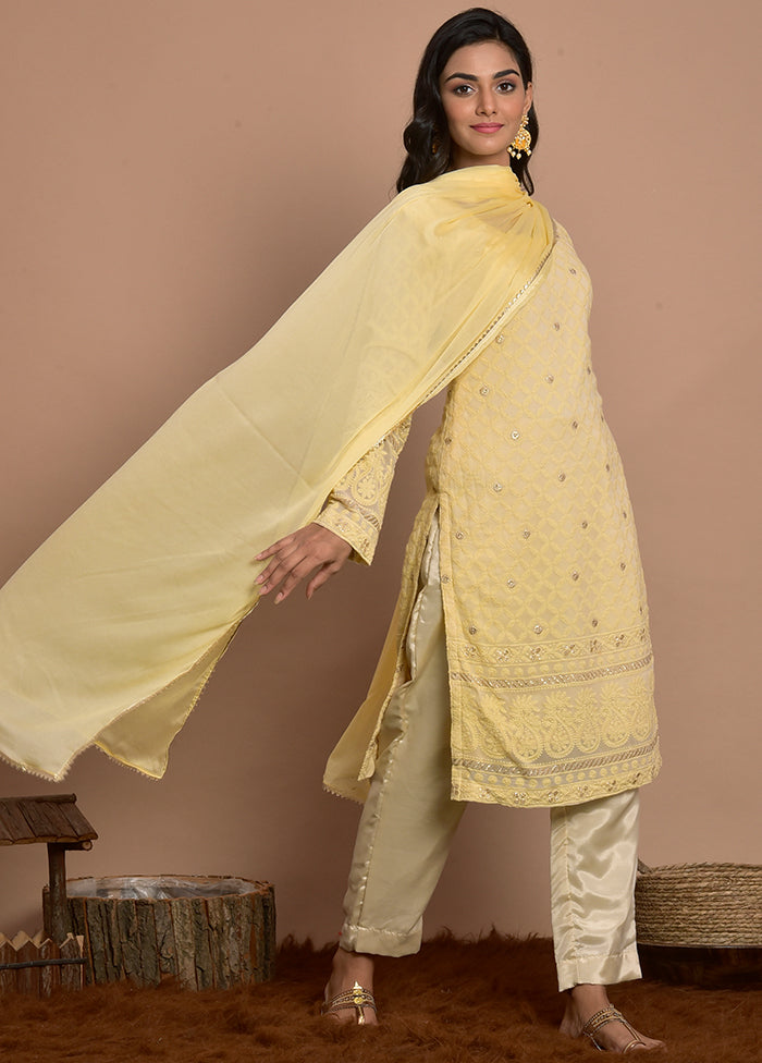 3 Pc Yellow Georgette Suit Set With Dupatta Cheap Sale Wiki