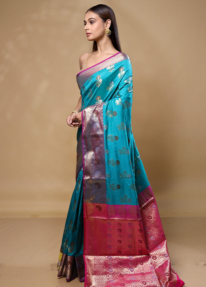 Blue Dupion Silk Saree With Blouse Piece Choice Online