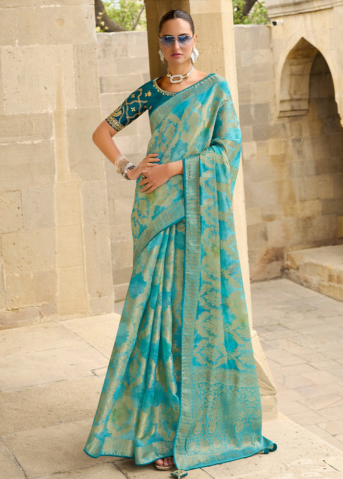 Sea Green Spun Silk Saree With Blouse Piece Footaction Online