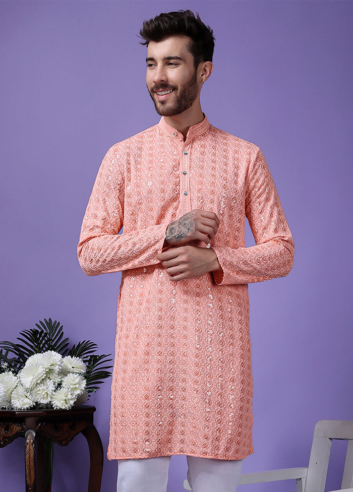 2 Pc Pink Silk Kurta Pajama Set Outlet Sale Online