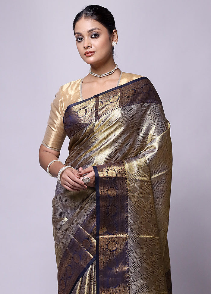 Golden Dupion Silk Saree With Blouse Piece Cheapest Sale Online