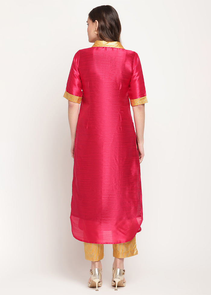 2 Pc Dark Pink Readymade Silk Kurti Set Sale With Mastercard