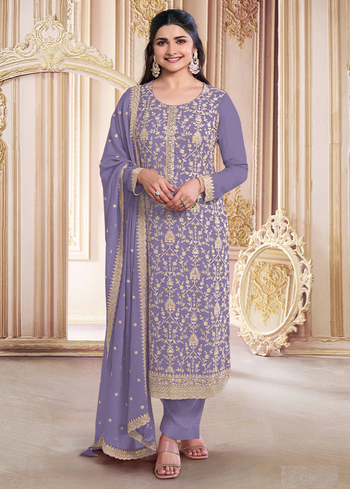 3 Pc Lavender Semi Stitched Georgette Suit Set Very Cheap Cheap Online