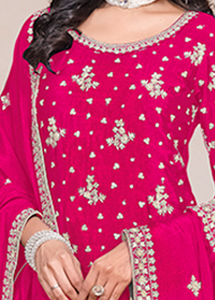 3 Pc Pink Semi Stitched Silk Suit Set Sale Genuine