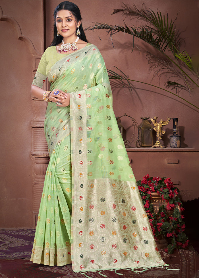 Pista Green Cotton Saree With Blouse Piece Free Shipping Shop Offer