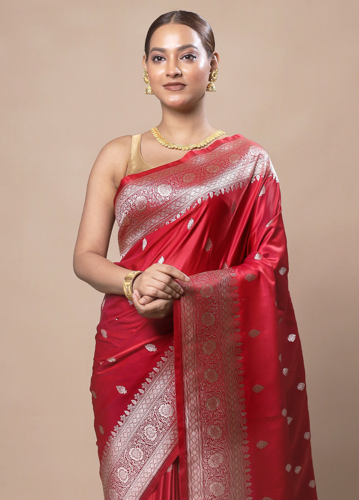 Red Katan Silk Saree With Blouse Piece Discount View