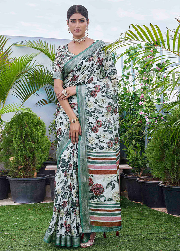 Multicolor Linen Silk Saree With Blouse Piece Footlocker Finishline Sale Online