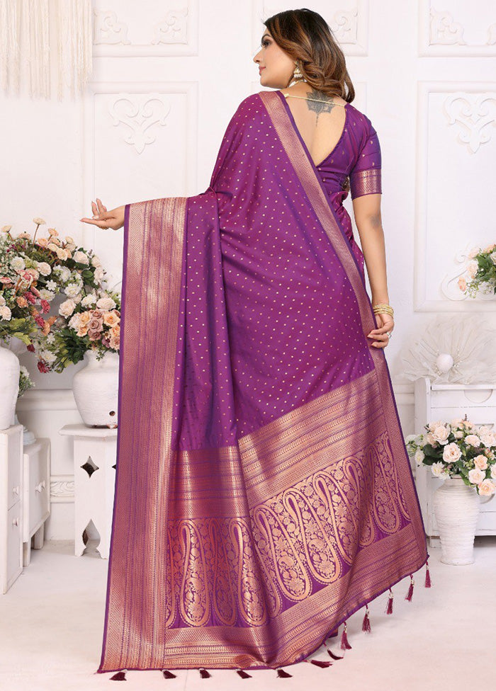 Purple Spun Silk Saree With Blouse Piece Free Shipping Low Cost