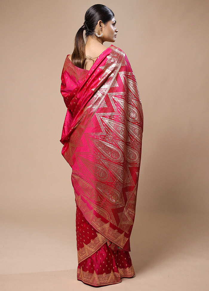 Pink Banarasi Silk Saree With Blouse Piece Cheap Sale Eastbay