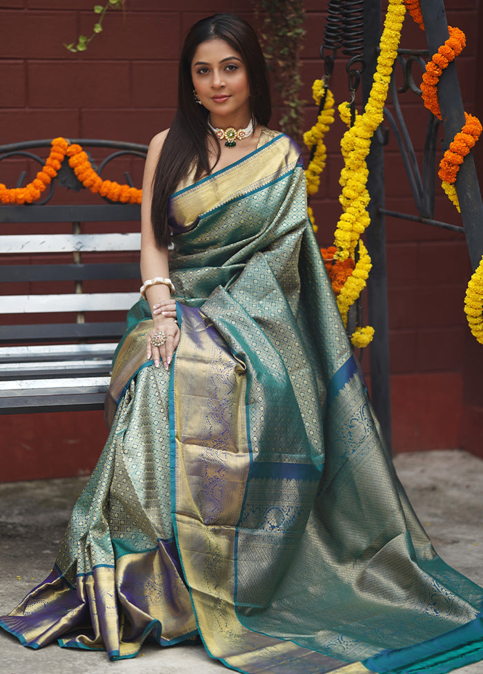 Green Handloom Kanchipuram Pure Silk Saree With Blouse Piece Free Shipping Deals