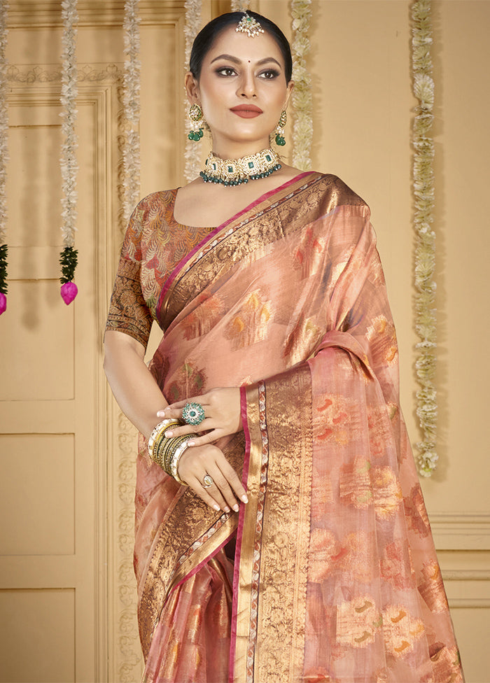 Pink Organza Saree With Blouse Piece Clearance For Nice