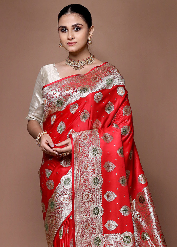 Red Banarasi Silk Saree With Blouse Piece Clearance Get Authentic