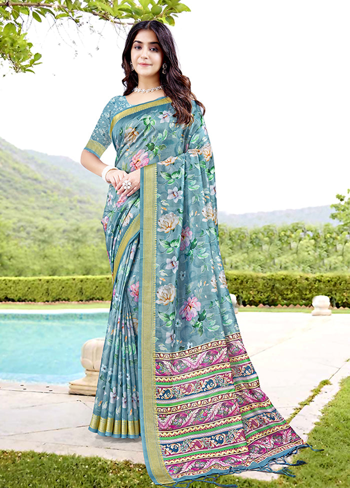 Turquoise Spun Silk Saree With Blouse Piece Buy Cheap Buy