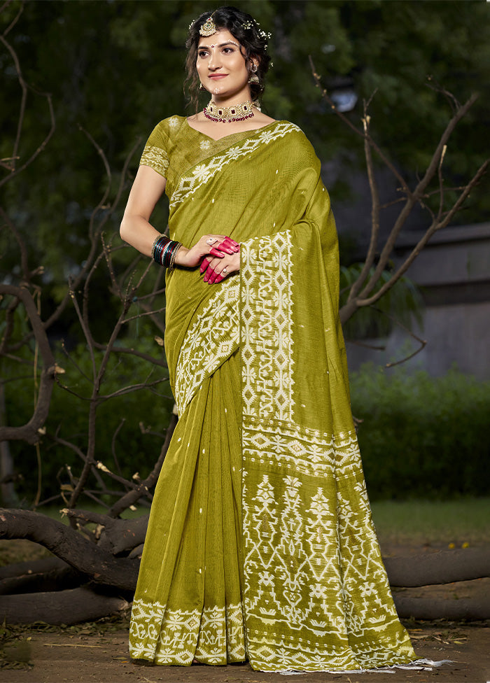 Olive Green Cotton Saree With Blouse Piece Cheap Very Cheap