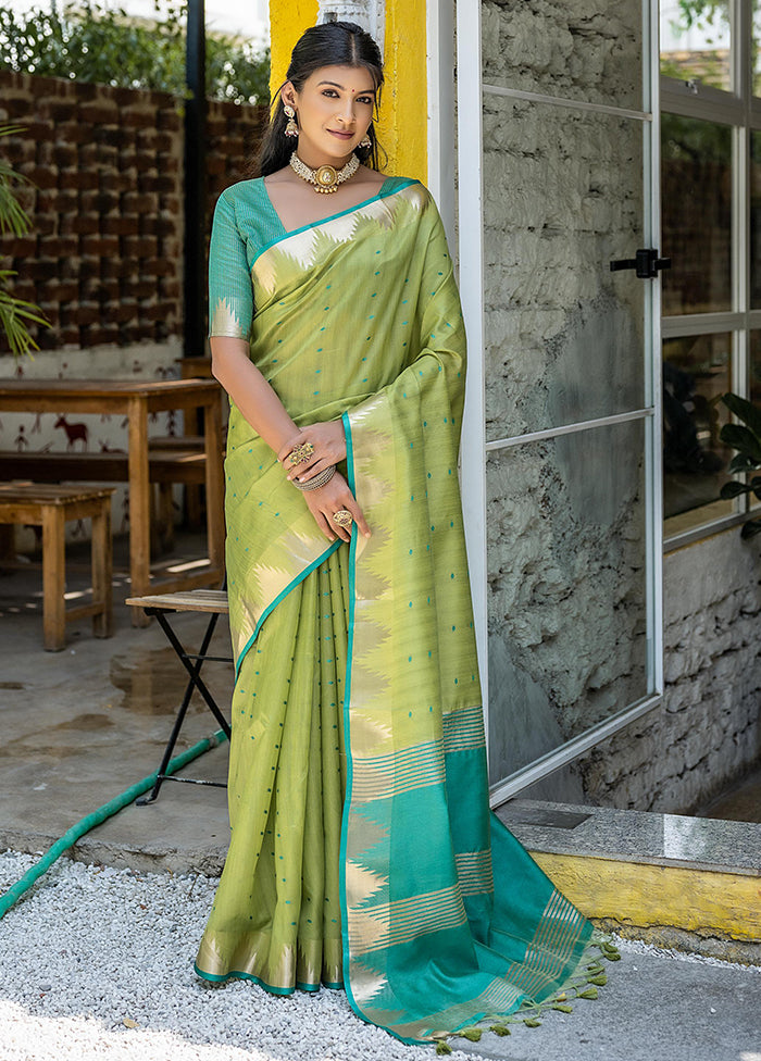 Green Tussar Silk Saree With Blouse Piece Cheap Extremely