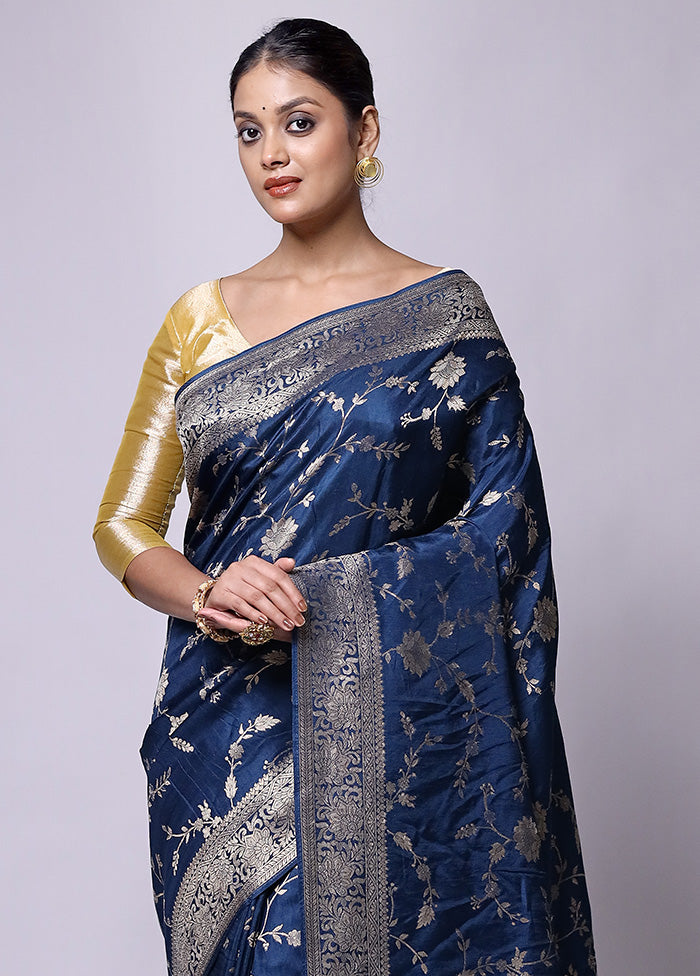 Blue Dupion Silk Saree With Blouse Piece Genuine Sale Online