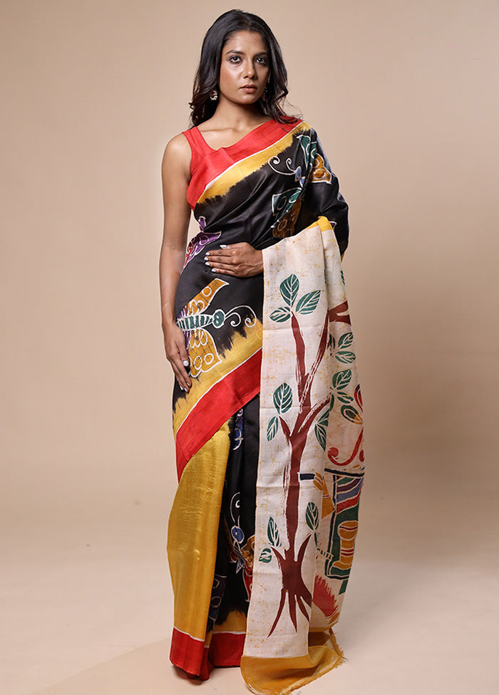 Black Printed Pure Silk Saree Without Blouse Piece Outlet Manchester