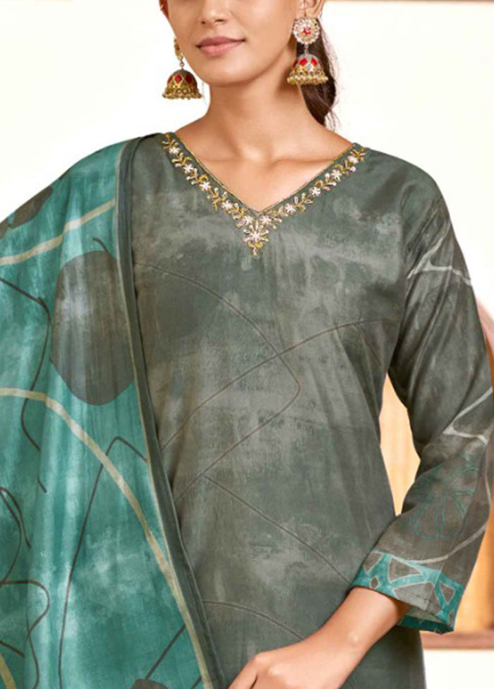 3 Pc Green Readymade Viscose Dupatta Suit Set Clearance Discounts