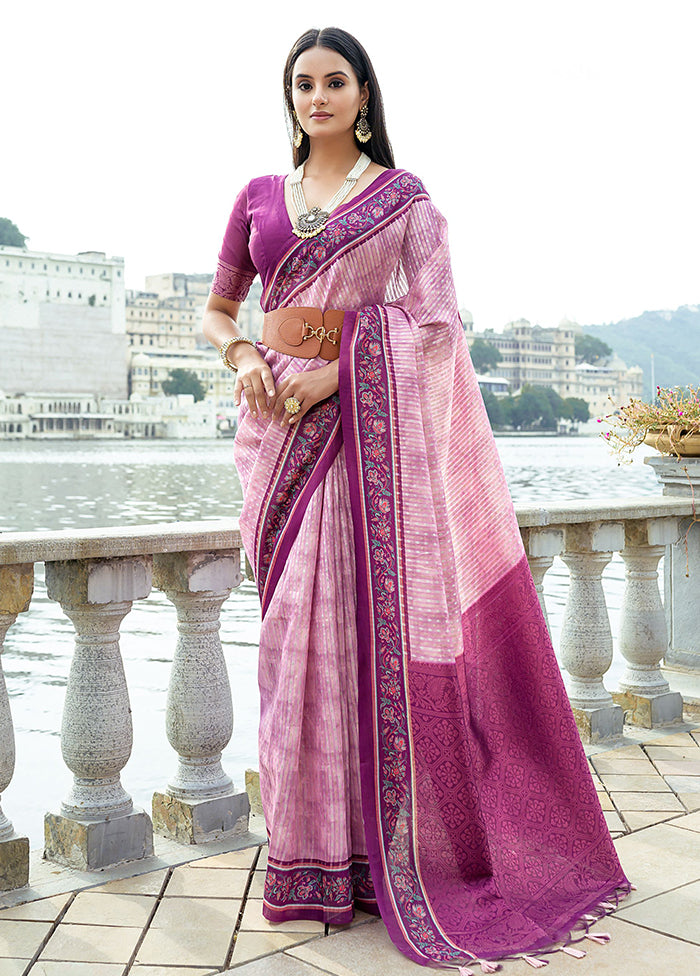 Pink Spun Silk Saree With Blouse Piece Authentic