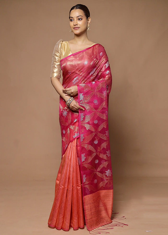 Pink Handloom Matka Pure Silk Saree With Blouse Piece Cheap Best Store To Get