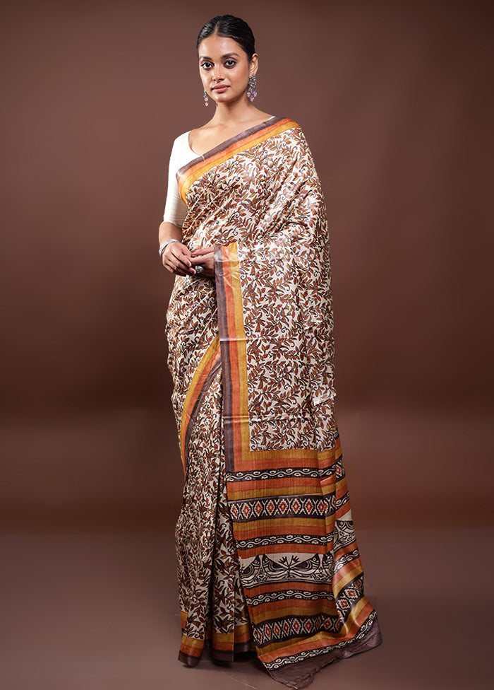 Cream Handloom Tussar Pure Silk Saree With Blouse Piece Online Online Cheap Pice