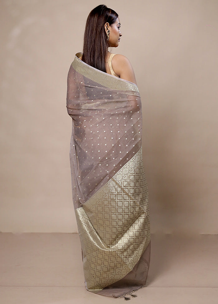 Grey Kora Silk Saree With Blouse Piece View For Sale