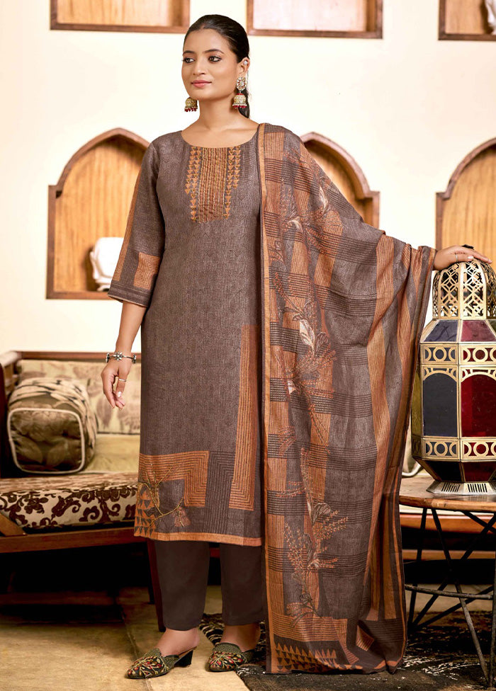 3 Pc Brown Readymade Viscose Dupatta Suit Set Latest Collections For Sale