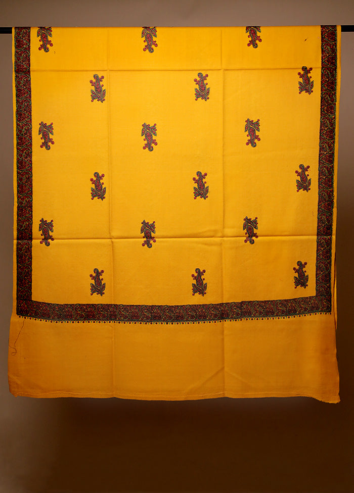 Yellow Butta Work With Zari Woven Border Shawl Sale Best