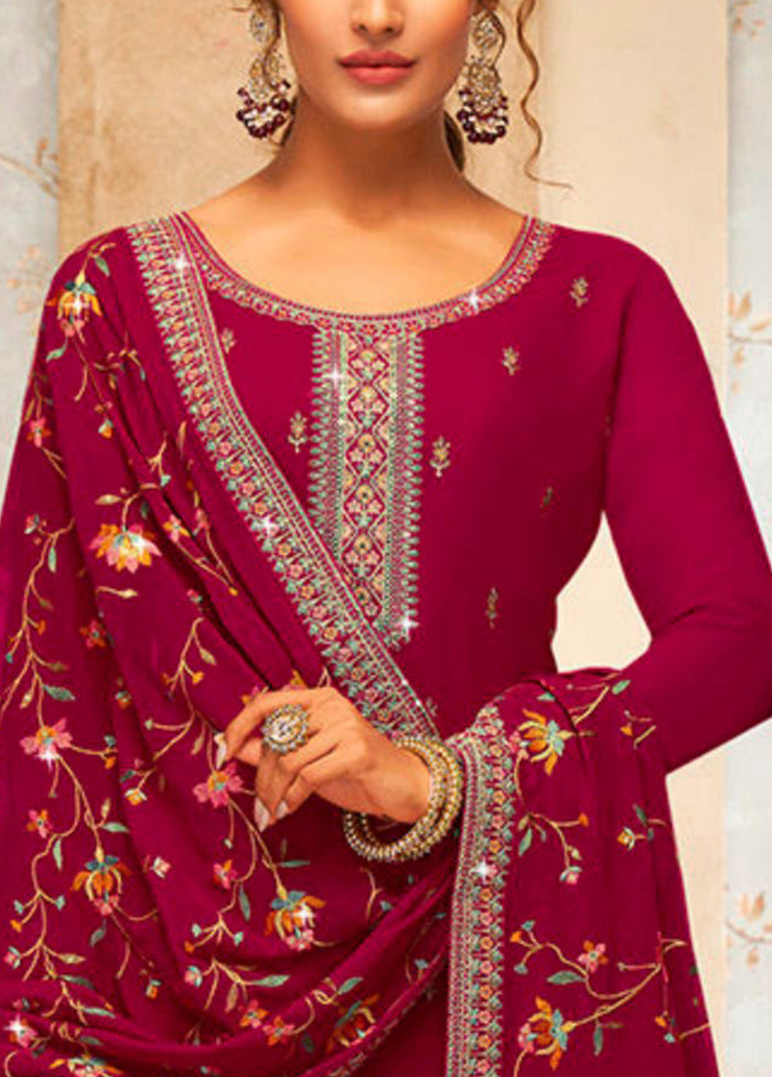 3 Pc Red Semi Stitched Georgette Suit Set Sale Affordable