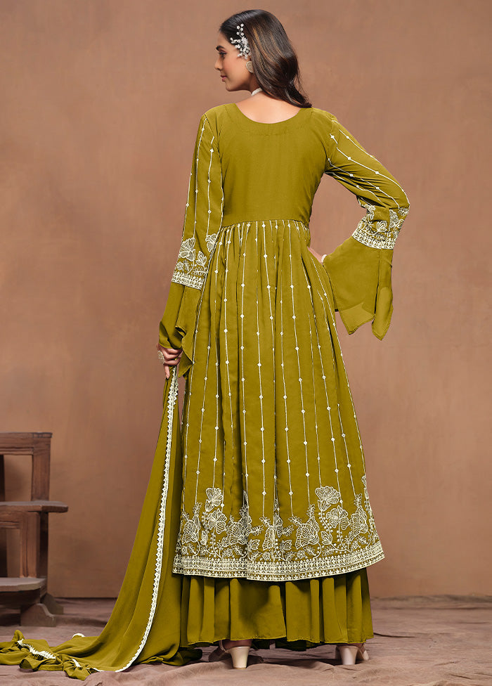 3 Pc Green Semi Stitched Georgette Suit Set Discount Official Site