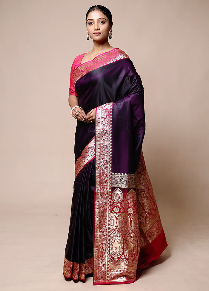 Purple Banarasi Silk Saree With Blouse Piece Visa Payment Cheap Pice