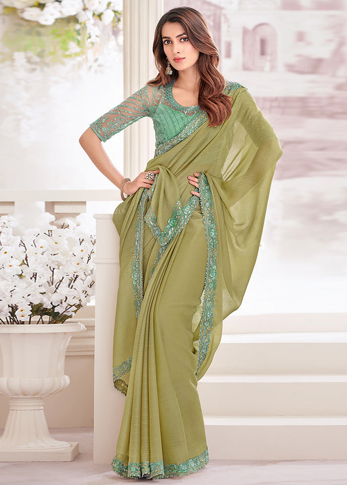 Green Georgette Saree With Blouse Piece Order Cheap Online