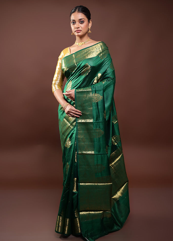 Green Dupion Silk Saree With Blouse Piece Sale New Styles