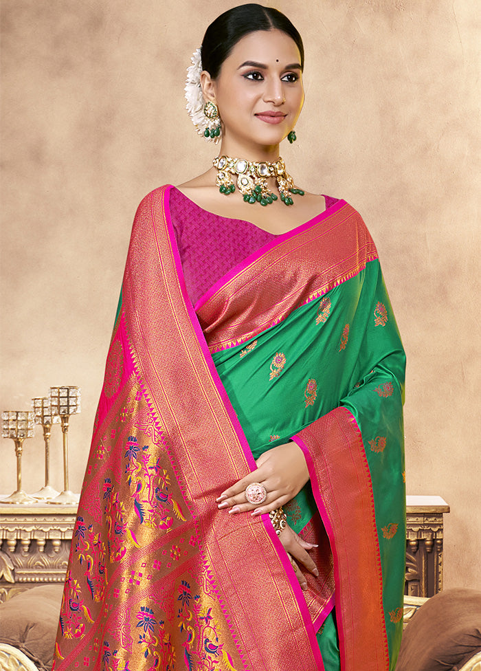 Green Spun Silk Saree With Blouse Piece Store Online