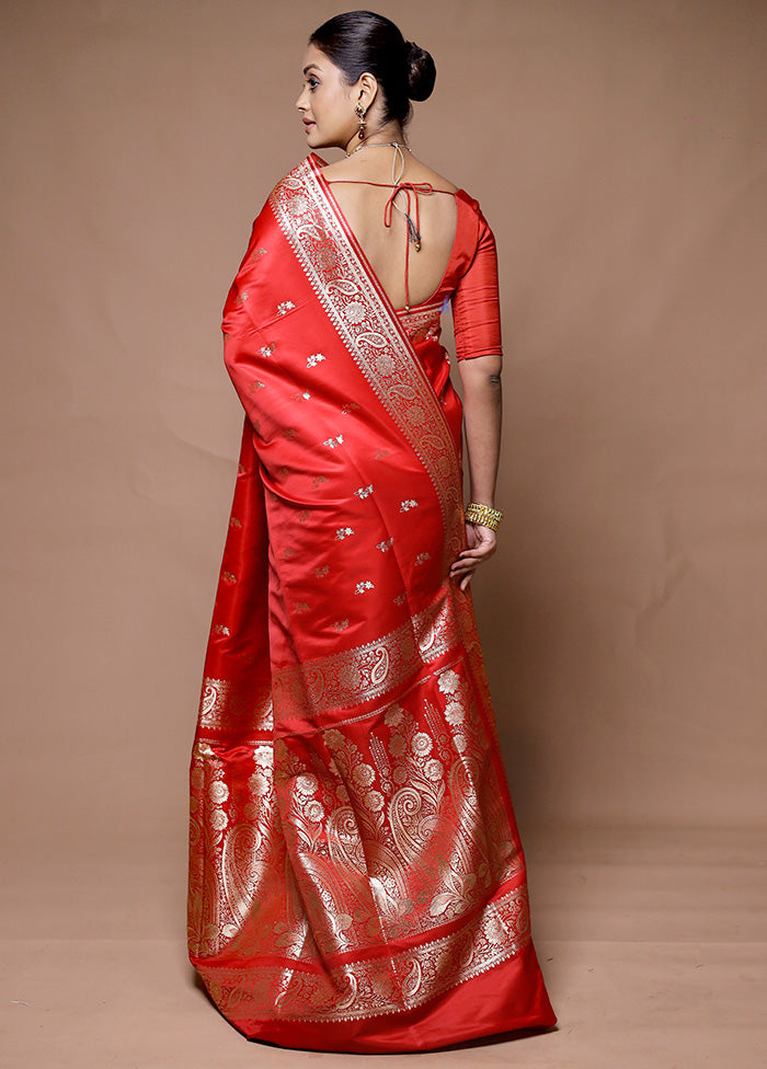 Red Banarasi Silk Saree With Blouse Piece Clearance Cheap Real