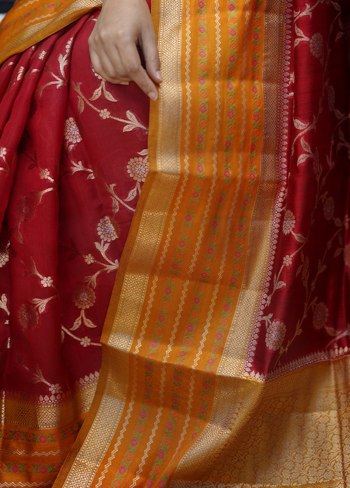 Red Handloom Dupion Pure Silk Saree With Blouse Piece Where To Buy